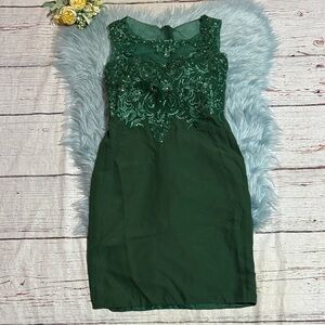 NWT Emerald Green Sequin Lace Mesh Cocktail Party Mini Dress sz 4